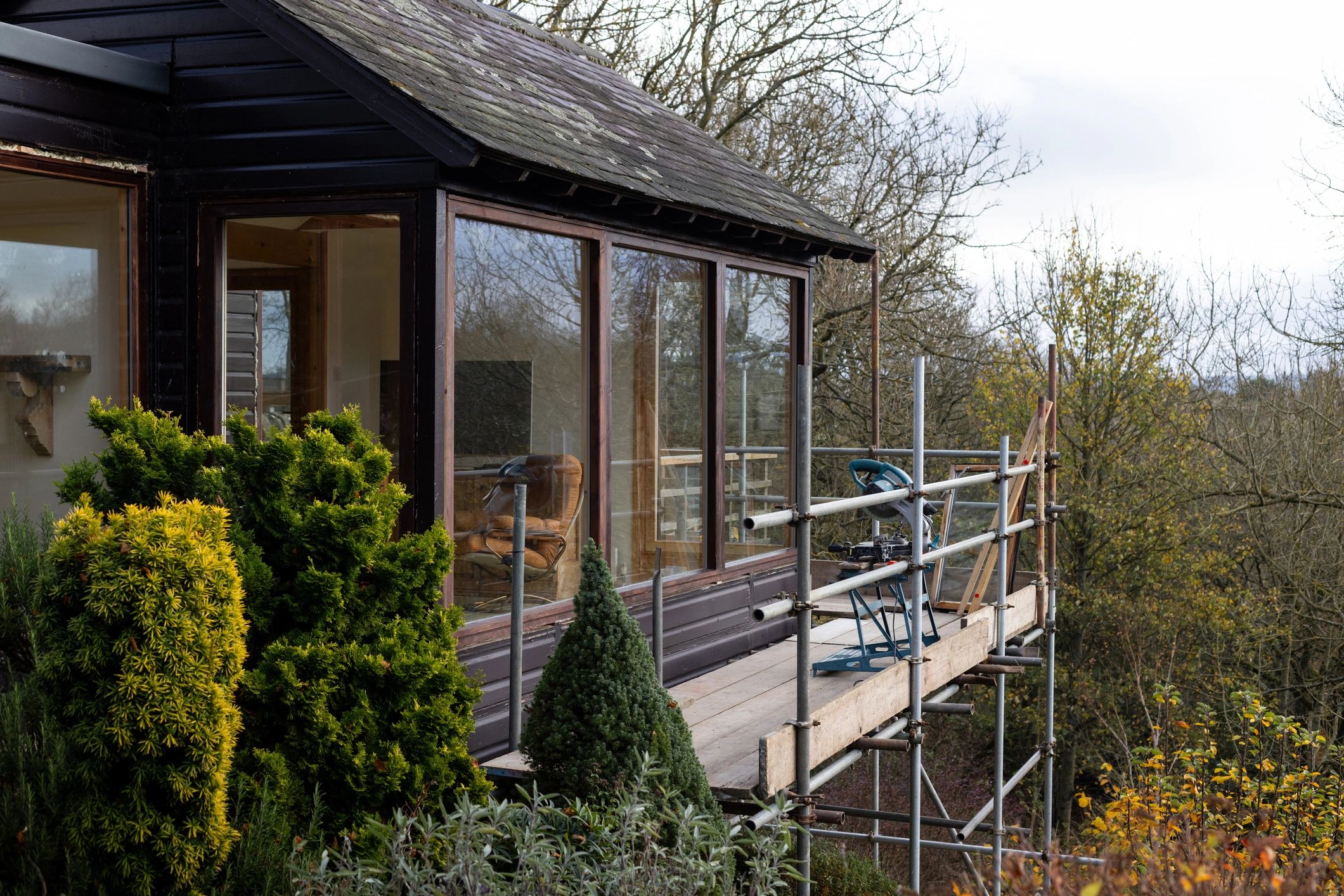 Residential exterior maintenance work in progress